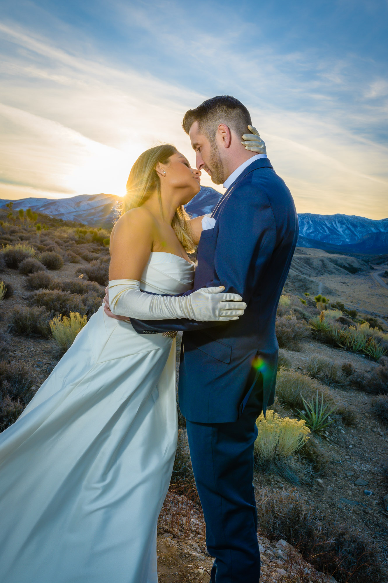 Couple portrait with wedding dress at Mount Charleston Las Vegas